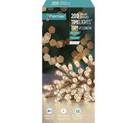 Premier 200 Timelights Battery Operated 20m Clear Cable Multi Action String Lights - Warm White