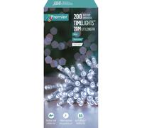Premier 200 Timelights Battery Operated 20m Clear Cable Multi Action String Lights - White