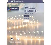 Premier 200 Warm White LED Ultrabright Garland Lights Silver Wire Multi Action Timer