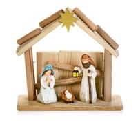Premier 20cm Nativity Scene with Wooden Barn - Hand Painted Mary, Joseph and Baby Jesus - Traditional Tabletop Christmas Decoration