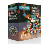Premier 24 Battery Operated Timelights, 2.3m Lit Length, Multi-Coloured LEDs, Green Cable, Multi-Action with Timer Function, Indoor and Outdoor Use