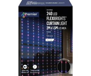 Premier 240 LED Christmas FlexiBrights Clear Curtain Lights 2m x 1.5m - RAINBOW