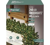 Premier 240 LED Treebrights Warm White Multi Action String Lights with Green Cable, Indoor/Outdoor Use with Timer Function, Works with Wreaths & Garlands