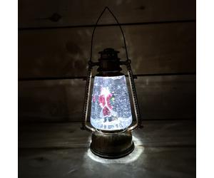 Premier 24cm Battery operated Santa Hurricane Lantern Glitter Water Spinner In Antique Gold