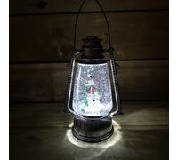 Samuel Alexander 24cm Christmas Water Spinner Antique Silver Effect Hurricane Lantern Style with Snowman & Penguin Scene