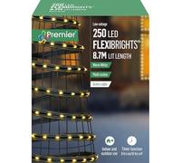 Premier 250 LED Flexibrights Lights Warm White Multi Action with Green Cable, 8.7m Lit Length, Timer Function, Indoor/Outdoor Use
