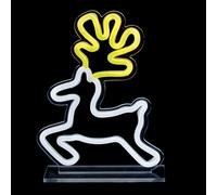 Premier 25cm Reindeer Design Table Top Lit Neon Sign - White & Yellow LED Neon Effect Christmas Decoration with 3m Cable