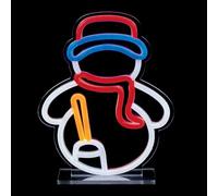 Premier 25cm Snowman Design Table Top Lit Neon Sign - Cool White, Red, Yellow & Blue LED Neon Effect Christmas Decoration with 3m Cable