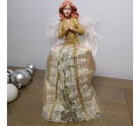 Premier 26cm Angel Christmas Tree Topper with Gold Glitter dress and White Feather Wings