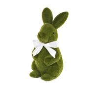 Premier 28 cm Flocked Green Rabbit Easter Bunny Decoration with White Bow, Spring Home Garden Decor
