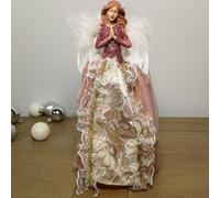 Premier 28cm Pink With Gold Detailing Angel Tree Topper Decoration In Praying Pose