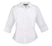 Premier 3/4 Sleeve Poplin Blouse - Plain Work Shirt - White Size 12