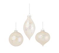 Premier 3 Christmas Baubles 80-130mm White Wavy Pearl Effect Glass Ball Onions G231714W