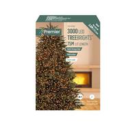 Premier 3000 LED Treebrights - Christmas Tree String Lights - Multi Action with Timer Function -75m Lit Length - Red Vintage Gold LEDs.