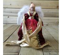 Premier 30cm Burgundy And Gold Angel Tree Topper With Feather Wings