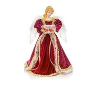 Premier 30cm Burgundy Angel Tree Topper with Porcelain Face, Feathered Wings and Gold Spot Detailing - Traditional Christmas Tree Decoration