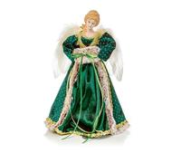 Premier 30cm Emerald Green Angel Tree Topper with Porcelain Face, Feathered Wings and Gold Spot Detailing - Elegant Christmas Tree Decoration