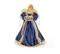 Premier 30cm Midnight Blue Angel Tree Topper with Porcelain Face, Feathered Wings and Gold Spot Detailing - Classic Christmas Tree Decoration