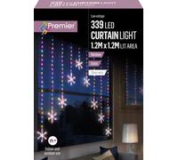 1.2m Premier Christmas Snowflake LED Silver Pin Wire V Curtain Lights in Rainbow
