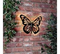 Premier 34.5cm Outdoor Solar Wall Light, 30 LED Metal Butterfly Design Wall Panel, Black Wall Mounted Decorative Light, Warm White LED, Solar Powered Outdoor Lighting