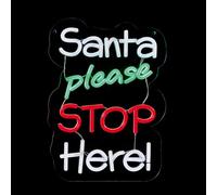PREMIER LED Neon Effect Sign - Santa Please Stop Here - 35cm Freestanding & Hanging, Colourful