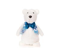 Premier 36cm Sitting Christmas Polar Bear Plush - Festive White Bear with Blue Scarf & Bow - Soft Toy Holiday Decoration for Winter Displays, Gifting & Home Décor
