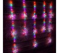 Premier 390 LED 1.3m x 1.2m Christmas Snowflake Curtain Lights in Static Rainbow & Twinkling Orange