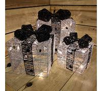Premier 3pc Christmas Silver And Black Parcels With 40 Warm White LEDs
