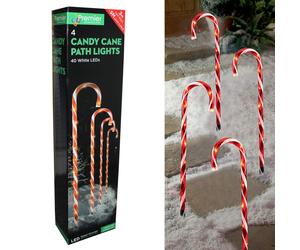 Premier 4 Piece Candy Cane Path Lights with LED's - Red and White