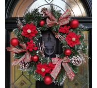 Premier 40cm Christmas Red Dressed Festive Wreath With Baubles Bows And Pinecones