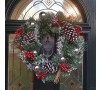 Premier 40cm Festive Silver Dressed Christmas Wreath With Pinecones and Red Berries