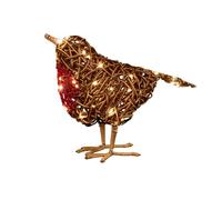 Premier 40cm Lit Rattan Robin - Battery Operated Christmas Decoration with 50 Warm White LED Lights for Indoor & Outdoor Display