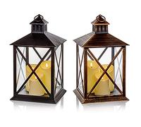 Premier 40cm Rustic Black & Rustic Brass Metal Hurricane Lantern with 3 Flickabright Candles - Once You Have Ordered I Will Confirm Colour by Messaging You