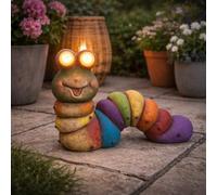 Premier 42.5cm Solar Caterpillar Garden Ornament with Moving Eyes LED Light Up Outdoor Statue Polyresin Decorative Lawn Figure Solar Powered Animal Garden Decoration