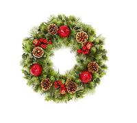 Premier 45cm Plastic Green Christmas Wreath with Decorative Glitter: Cones, Berries, Apples and Roses