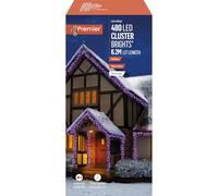 Premier - 480 LED Rainbow (Purple, Pink, Turquoise, Orange) Multi-Action Christmas Cluster Lights with Timer, 6.2m
