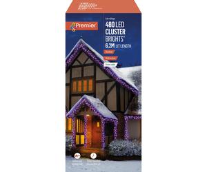 Premier - 480 LED Vintage Gold and Red Christmas Cluster Lights with Timer, 6.2m