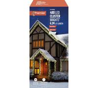 Premier - 480 LED Warm White, Multi-Action Christmas Cluster Lights with Timer, 6.2m