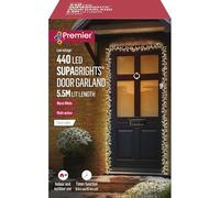 Premier 5.5m 440 LED Supabright Door Garland with Timer - Warm White Multi-Action Christmas Lights for Indoor and Outdoor Use