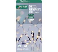 Premier 50 Battery Operated Fairy String Lights Flexibrights 1.7m Lit Length Warm White, Multi Action, Suitable for Indoor & Outdoor Usage