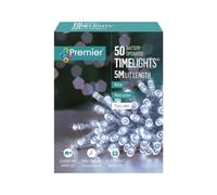 50 LED 5m Premier Christmas Outdoor Multi Function Battery Lights with Timer & Clear Cable in Cool White Samuel Alexander White One Size
