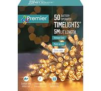 Premier 50 Timelights Battery Operated 5m Clear Cable Multi Action String Lights - Vintage Gold
