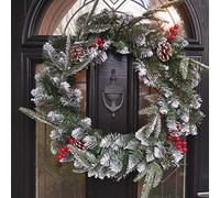 Premier 50cm New Jersey Christmas Wreath PVC Snowy Tips With Festive Berries And Cone