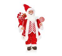 Premier 50cm Red and White Candy Cane Santa with Sack - Festive Plush Santa Decoration