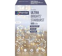 Premier 600 LEDs Multi-Action Starburst Lights with Timer, White & Warm White Mix Ultra Brights on Silver Pin Wire with 8 Effect Settings, 14.5m Lit Length