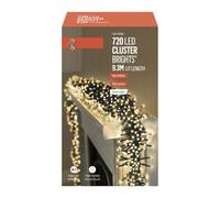 Premier 720 LED Christmas Cluster Lights, Warm White Multi-Action with Timer, Green Cable, Vibrant Glow, Weather-Resistant Design, 9.3M Lit Length, Ideal for Special Occasion