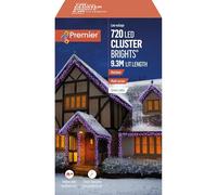 Premier - 720 LED Rainbow (Purple, Pink, Turquoise, Orange) Multi-Action Christmas Cluster Lights with Timer, 9.3m