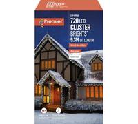 Premier - 720 LED White and Warm White Mix, Multi-Action Christmas Cluster Lights with Timer, 9.3m