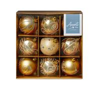 Premier 9 x 60mm Decorated Baubles - Champagne Gold