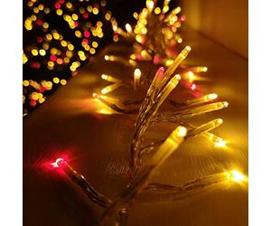 Premier 960 LED 12m Cluster Indoor Outdoor Multi Function Mains Operated Christmas Lights with Timer on Clear Cable in Red & Gold